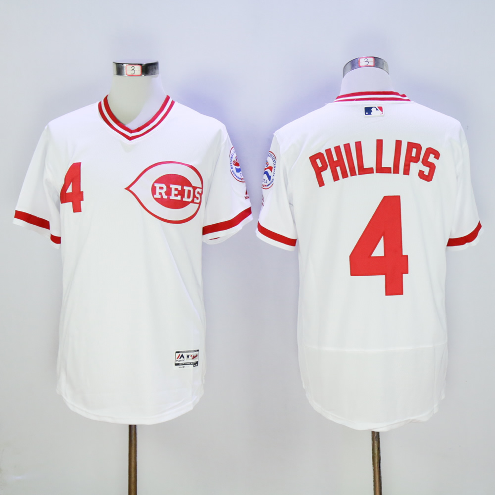 Men MLB Cincinnati Reds 4 Phillips white Mitchell Ness jerseys
